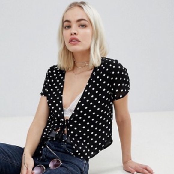 emory park Tops - Polka Dot Tie Front Blouse